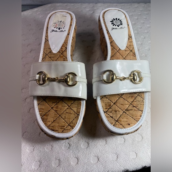 Yellow Box Corky Wedge Sandal White With Gold Bit Detail - Picture 1 of 16